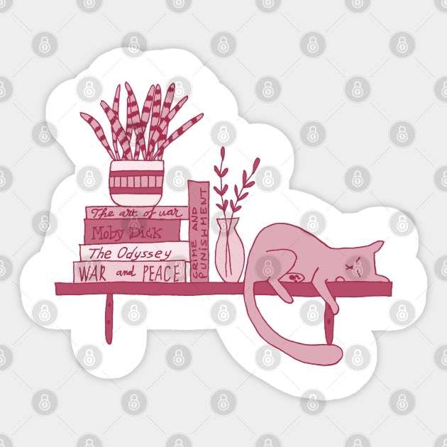 Cat, books and plants III Sticker by Aidi Riera